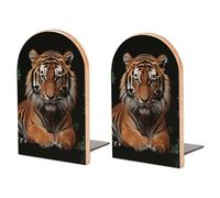Wood Bookends for Heavy Books - with Tiger and Paws Bookends Heavy Duty Decorative Book Ends Rustic Shelf Organizer Sturdy Non-Slip Book Holder for Home Office Library (1 Pairs)