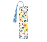 Wood Bookmark for Men Women Bright Floral Watercolor Wooden Bookmarks Unique Handmade Book Marks with Tassel Pendant Craft Bookmark for Book Lovers Birthday Teachers Gift