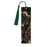 Wood Bookmark for Men Women Personalized Wooden Carving Book Mark with Tassel Pendant Black and Gold Flowers Bookmark for Book Lovers Birthday Present Students Teachers Gift