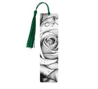 Wood Bookmark for Men Women Personalized Wooden Carving Book Mark with Tassel Pendant Black White Rose Bookmark for Book Lovers Birthday Present Students Teachers Gift