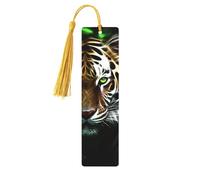 Wood Bookmark for Men Women Personalized Wooden Carving Book Mark with Tassel Pendant Green-Eyed Tiger Bookmark for Book Lovers Birthday Present Students Teachers Gift