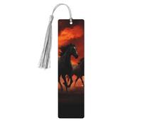 Wood Bookmark for Men Women Personalized Wooden Carving Book Mark with Tassel Pendant Horses Red Glowing Clouds Bookmark for Book Lovers Birthday Present Students Teachers Gift