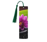 Wood Bookmark for Men Women Personalized Wooden Carving Book Mark with Tassel Pendant Purple Flower with Black Stone Bookmark for Book Lovers Birthday Present Students Teachers Gift