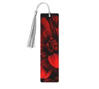 Wood Bookmark for Men Women Personalized Wooden Carving Book Mark with Tassel Pendant Red Dahlia Flower on Black Bookmark for Book Lovers Birthday Present Students Teachers Gift