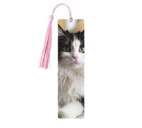 Wood Bookmark for Men Women White and Black Kitten Sitting Wooden Bookmarks Unique Handmade Book Marks with Tassel Pendant Craft Bookmark for Book Lovers Birthday Teachers Gift