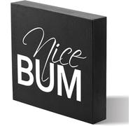 Wood Box Sign Desk Decor Nice Bum Modern Black White Bathroom Style, Funny Bathroom Quotes Wooden Plaque Block Sign, Funny Wood Box Decor, Farmhouse Toilet Tabletop Bookshelves Decor 5X5 Inch