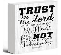 Wood Box Sign Trust In The Lord With All Your Heart And Lean Not On Your Own Understanding Wood Box Sign 5 X 5 Inches Wooden Block Signs For Home Office Bedroom And Table Decor