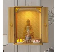 Wood Buddhist Altar Cabinet Temple Buddha Shrine, Guanyin God Of Wealth Guan Gong Wall Rack Prayer Altar Stand,Chinese Fengshui Statue Display Cabinet Home Incense Table Tribute Puja Meditation Table