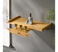 Wood Buddhist Altar Table with Pull-Out Drawer Wall-Mounted Hand-Carved Buddha Shrine Shelf for Home Pooja Incense Tribute