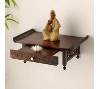 Wood Buddhist Altar Table with Storage Cabinet Small Wall-mounted Personal Shrine Table with Pull-Out Drawer Meditation Shelf for Small Spaces(Brown-b,50 * 25 * 16cm/19.7 * 9.8 * 6.3in)