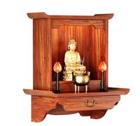 Wood Buddhist Cabinet Buddha Niche Shrine, Wall Mounted Buddha Statue Stand Display Base,Personal Shrine Table,Buddha Shelf Sculpture Stand