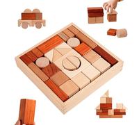 Wood Building Blocks - 6 Inch Educational Preschool Set for Baby Play, Toddler Learning with Stacking Function, Wooden Activity Toy for Kindergarten Classroom Girls Boys, Natural Woods, Gift Use