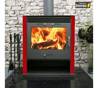 Wood Burning Back Boiler Stove Ruben 16Kw- Red Side Panels - Central Heating Multi-Fuel Burner