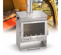 Wood Burning Camping Stove, Titanium Body with Ash Tool for Firebox Cleaning, One-Piece Construction and Flue Pipes for Winter Camping and Base Camps
