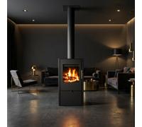 Wood Burning Multi Fuel Stove - Opal W 7Kw - Steel Fire With Log Store - Black