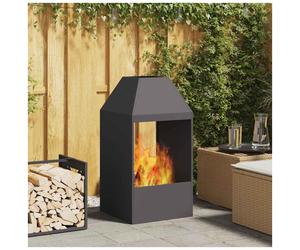 Wood-Burning Outdoor Fireplace Black Cold-Rolled Steel 50x50x100cm Modern Patio