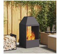 Wood-Burning Outdoor Fireplace Black Cold-Rolled Steel 50x50x100cm Modern Patio
