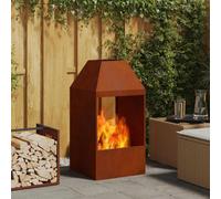 Wood-Burning Outdoor Fireplace Weathering Steel Brown 50x50x100cm Patio HeaterXL