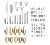 Wood Burning Pyrography Kit 26Pcs Professional Pyrography Tips Soldering Chiseled Tips Handmade Leather Carving Iron Tip with 2Pcs Letters Numbers Symbols Stencils for Wood