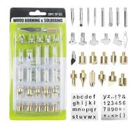 Wood Burning Pyrography Kit 26Pcs Pyrography Tips Wood Burning Soldering Chiseled Tips Handmade Leather Carving Iron Tip with 2Pcs Various Letters Numbers and Symbols Stencils