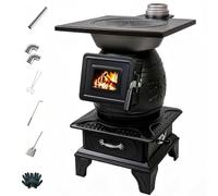 Wood Burning Stove, Cast Iron Multifunctional Stove with Window | Smokeless Wood Heater for Outdoor Cooking & Indoor Heating, Efficient for Cozy Gatherings & BBQs