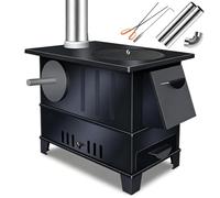 Wood Burning Stove Indoor with Pull-Out Oven Outdoor Cooking Stove | Thickened Steel Plate, Tent Heating Stove with 2×100cm Chimney Pipe for Garden Camping(30.5x50.5x41cm(12x19.9x16.1in))