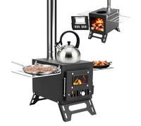 Wood Burning Stove, Portable Camping Stove with 100 x 60 mm Viewing Window, Adjustable Vent Hot Tent Stove, 5 Pipe Outdoor Wood Stove, Camping Log Burner for Camping and Hiking