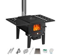 Wood Burning Stove with Fire Hook, 400cm Chimney, Multiple Fuels, Detachable Support Frame, Viewable Fire Window for Cooking and Home Heating