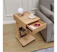 Wood C-shaped Side End Table With Drawer Narrow Night Stand For Bedrooms Small Bedside Home Decor Sofa Table And Bed, Wood Color