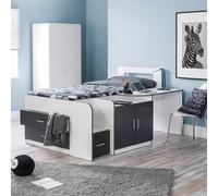 Mid Sleeper with Storage, Happy Beds Cookie White Charcoal Grey Multicolour Wood Modern Cabin Bed - 3ft Single (90 x 190 cm) Frame Only