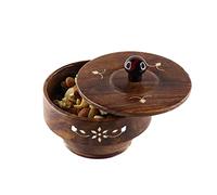 WOOD CAFE Jars Sheesham Wooden Handcrafted Box Pot Handmade White Working Serving Bowl with Lid for Dry Fruits, Serving Sweets, Chips, Cookies Snacks Other (Brown, 5 Inches)