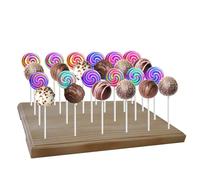 Wood Cake Pop Stand, 24 Holes Cake Pop Display Stand Lollipop Holder for Weddings Birthday Baby Showers Party Anniversaries Holiday, Fit 5/32" (4mm) Lollipop Sticks, Walnut Brown