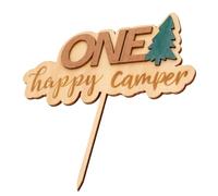 Wood Cake Topper | Any Message | Camping Wooden Cake Decorations | Wood Cupcake Sticks For Camp Birthday Parties, Wedding Under The Stars, Outdoor Themed Fun Special Daycare Centers Bedroom