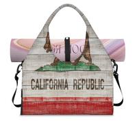 Wood California Flag Sports Duffle Bag with Shoe Compartment Flag Design Weekend Overnight Bags Tote Cabin Luggage Bag for Gym Yoga Travel