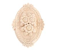 Wood Carved Applique Frame Onlay Unpainted Furniture Decoration Unpainted Oval Patterns 13x9cm