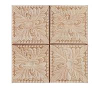 Wood Carved Appliques Exquisite Checkered Unpainted Decals for Furniture Decoration Handcrafted Rubber Wood Carving Square Decorative Pieces for Home Hotel Cabinets Windows 6x6cm (Style 2)