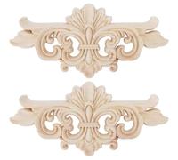 Wood Carved Decorative Applique 2-Pack Unpainted Rubber Wood Furniture Decals for Cabinets Mirrors Doors (Medium)
