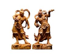 Wood Carved Door Gods Heng Ha Er Jiang Statues Handcrafted Protector Deities for Home Living Room Decor Guardian Figures Gift