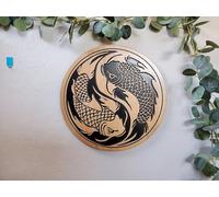 Wood Carved Koi Yin Yang Wall Art, Yin Yang Wood Carving, Japanese Koi Wall Hanging, Yin Yang Wall Decor, Gift For A Peaceful Mind Home Decor Wooden Mandala Wall Bathroom Decor Home Yoga Spa Wooden