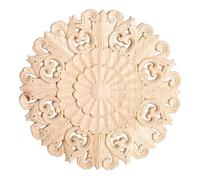 Wood Carved Onlays Appliques, Round Ornate Wooden Carvings Center Decals for Closet Door Cabinet Drawer Wall Ceilling Dresser Wardrobe Crafts Decor, 2Pcs, 10cm/3.94"