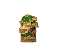 Wood Carved West Virginia State Souvenir Magnet The Mountain State Featuring a Cardinal, a Bear, Flowers, and Mountains - Made in USA