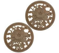 Wood Carving Decal 2Pcs Solid Wood Round Disc Carved Hollow Out Decorative Rose Patch for Wall Cabinet Door Furniture Home Decoration 30cm