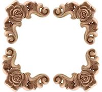 Wood Carving Decals, Rubber Wood Carved Rose Floral Corner Applique Decal Pack of 4 6 Centimeters