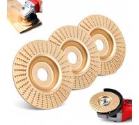 Wood Carving Disc Set for Angle Grinder, 3PCS Carbon Steel Grinding Wheel and Shaping Attachments with Flat Inclined Curved Profiles for 4 or 4.5 Inch Power Tools with 5/8 Arbor