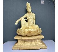 Wood Carving - Free and Easy Guanyin - Buddha Statue for Home use, a Tea Table Decorated with The Zen Spirit Bodhisattva, a Statue Made of Cypress Wood for attracting Wealth and Protecting The House