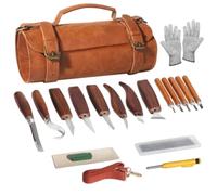 Wood Carving Kit - 20-Piece Whittling Tools Set with Walnut Handle & Leather Roll for Beginner & Advanced Wood Carvers