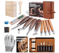 Wood Carving Kit Woodworking Chisel: Bluvizo Professional Whittling Craft Set, 25 Pcs Deluxe Hand Tool Kit with Luxury Leather Case, Gift for Beginners Kids Adults DIY Fun