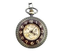 Wood Case Style Mechanical Pocket Watch Antique Skeleton Dial Chain Clock with Gift Box for Men Dropshipping (Color : D)