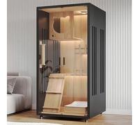 Wood Cat Cage, Cat House Indoor/Outdoor, with Wheels and Glass Door, Cats Enclosures, Large Free Space Cats Villa, Vented Design, Easy to Clean(Black,23.6x47.2"/60x120cm)