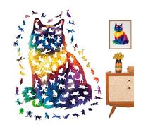 Wood Cat Puzzle - 26x33cm 201Piece Animal Shaped, Living Room Decor, Cute Family Game | Puzzle For Adults Teens Cat Lovers Collectors Holiday Birthday Office Entertainment Relaxation Indoor Activity